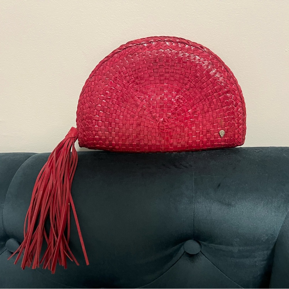 Pink Woven Clutch with Tassel